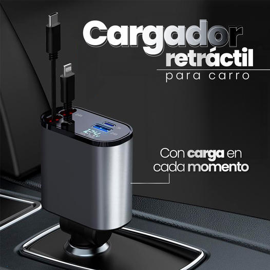 Cargador Retráctil 4 en 1 para Auto - ¡Carga Ultra Rápida y Organiza de forma fácil!