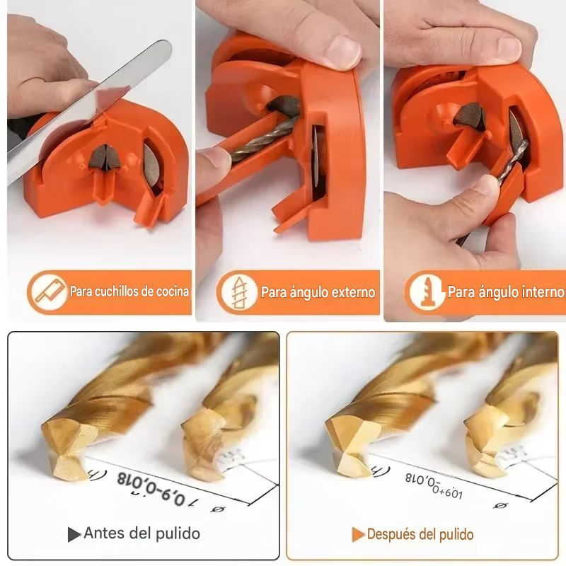 Afilador Universal de Brocas y Cuchillos 3 en 1 - Kit Compacto (Adaptable a Taladro)