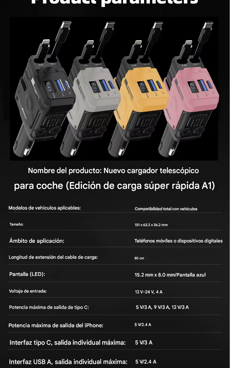 Cargador de Celular para Carro 4 En 1