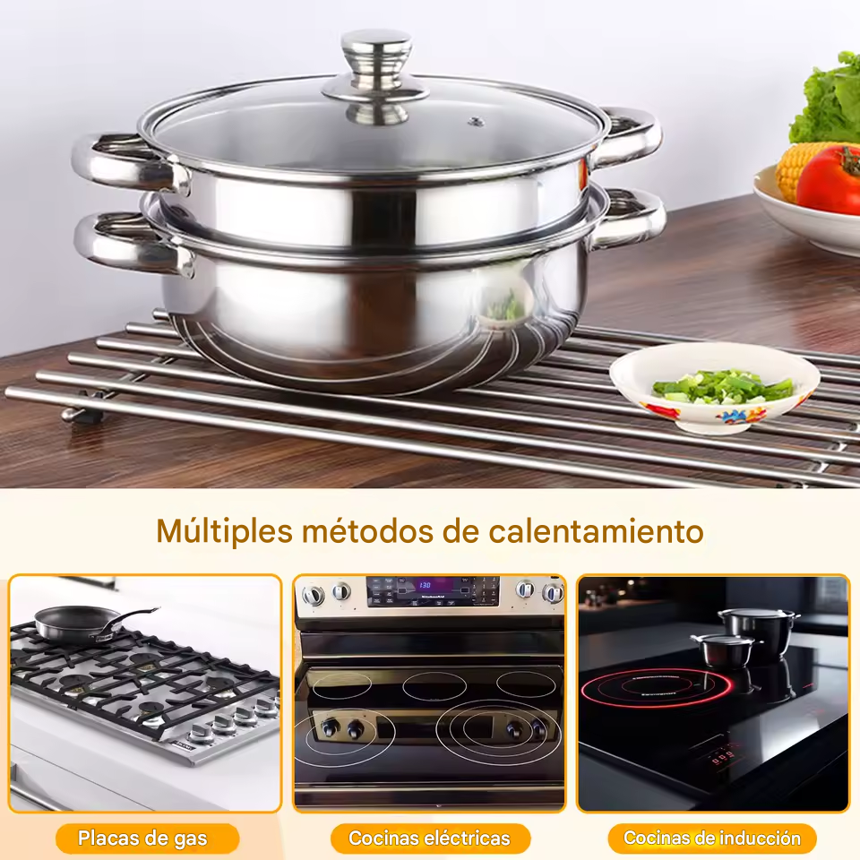 Olla Vaporera De Acero Inoxidable 2 en 1