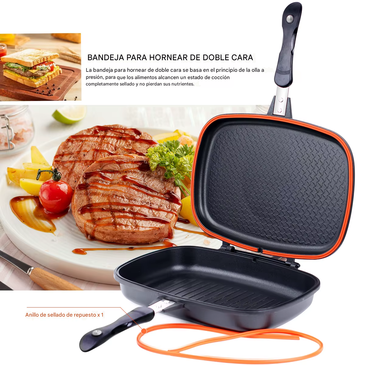 Sartén Antiadherente Doble-Parrilla