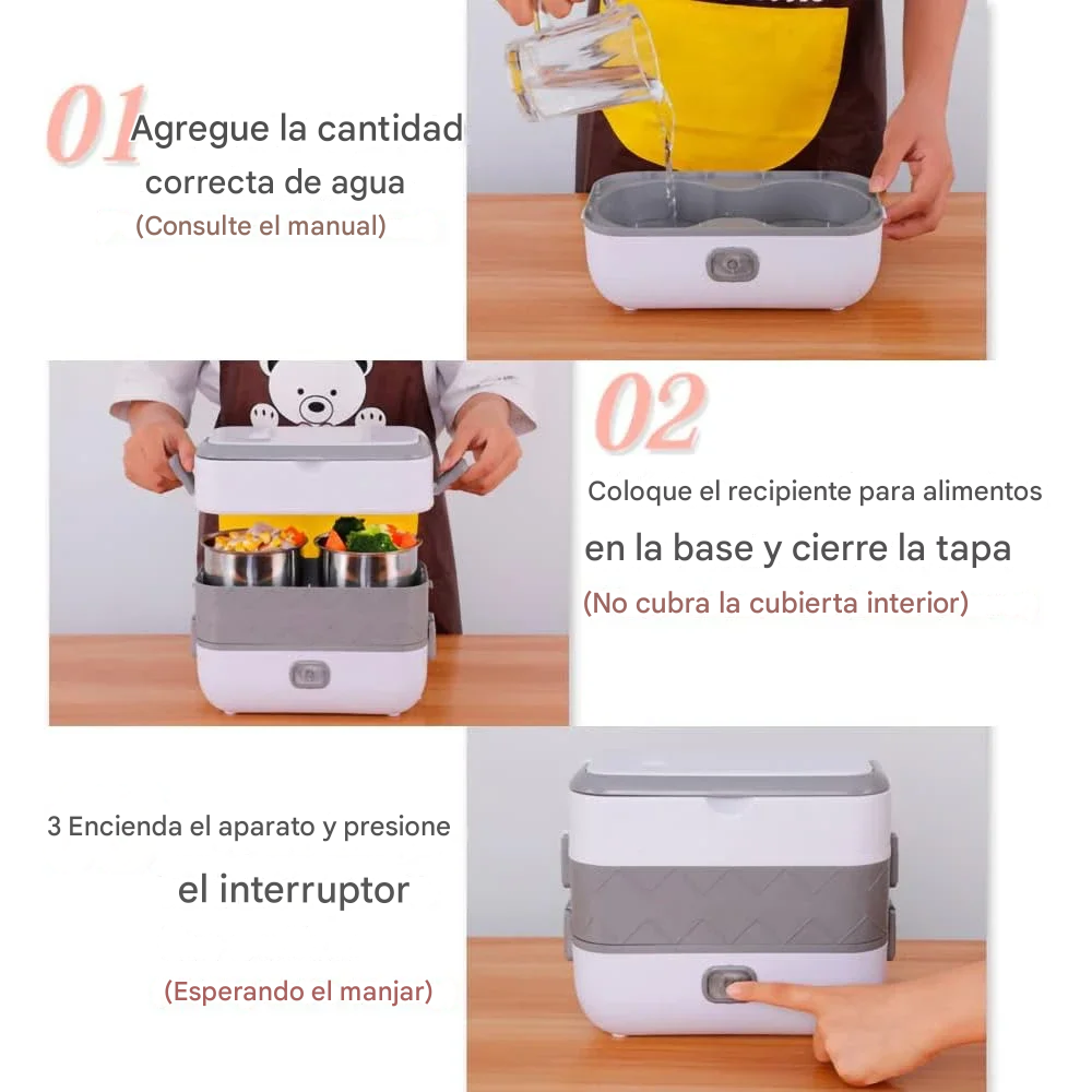 Lonchera Eléctrica Portable 2 Niveles + 4 Tazones Gratis
