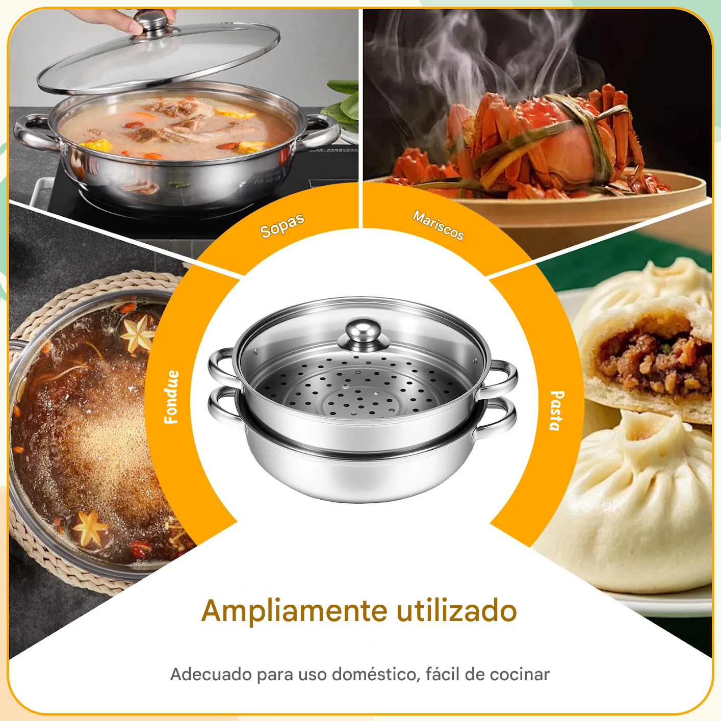 Olla Vaporera De Acero Inoxidable 2 en 1