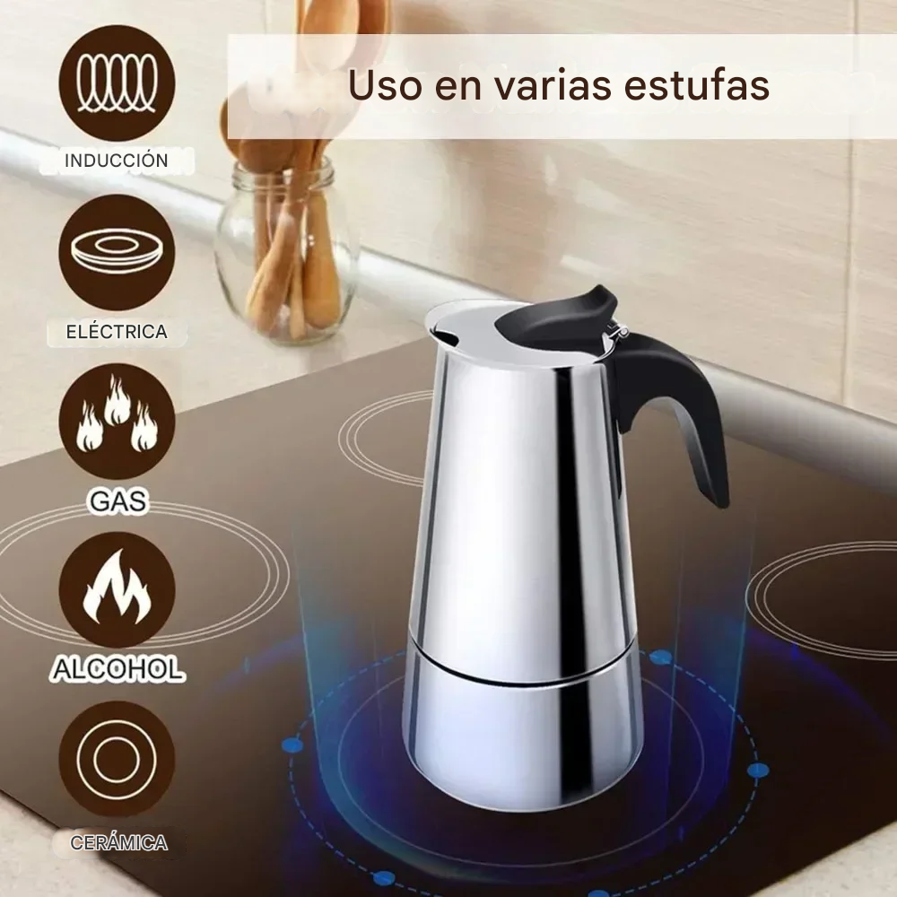 Cafetera Moka Italiana de Acero Inoxidable 9 tazas