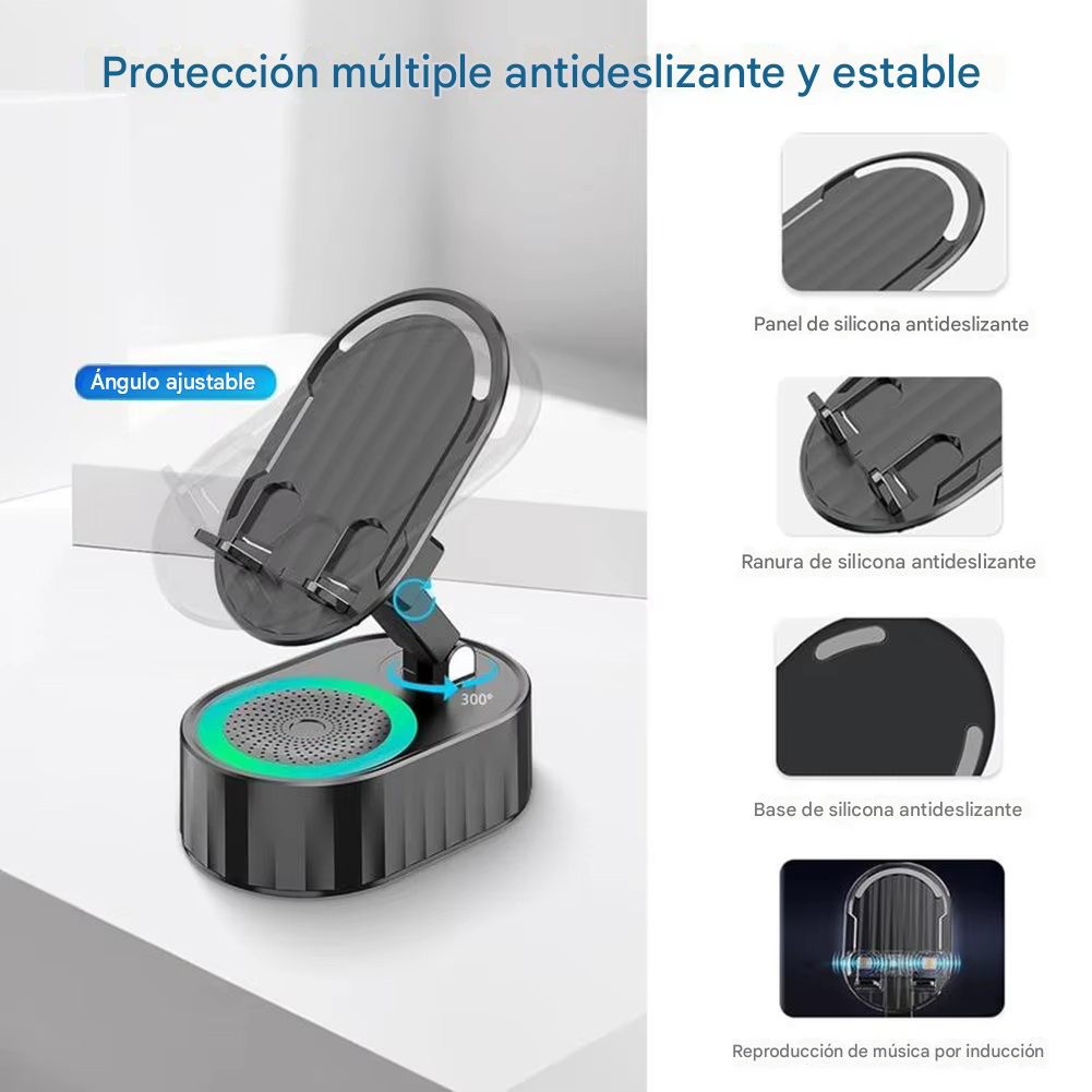 Soporte Inteligente 5 en 1 con Altavoz Bluetooth y Cargador Integrado