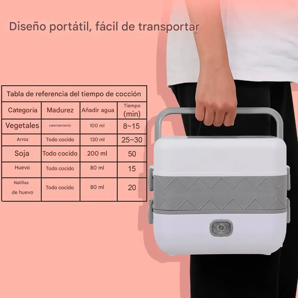 Lonchera Eléctrica Portable 2 Niveles + 4 Tazones Gratis