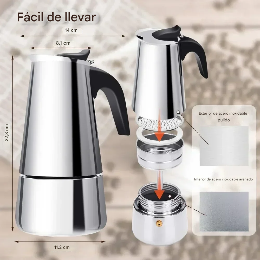 Cafetera Moka Italiana de Acero Inoxidable 9 tazas