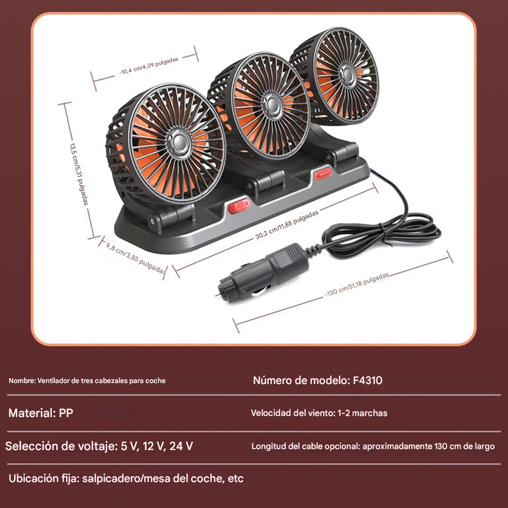 Ventilador Para Carro 360° Triple Cabezal