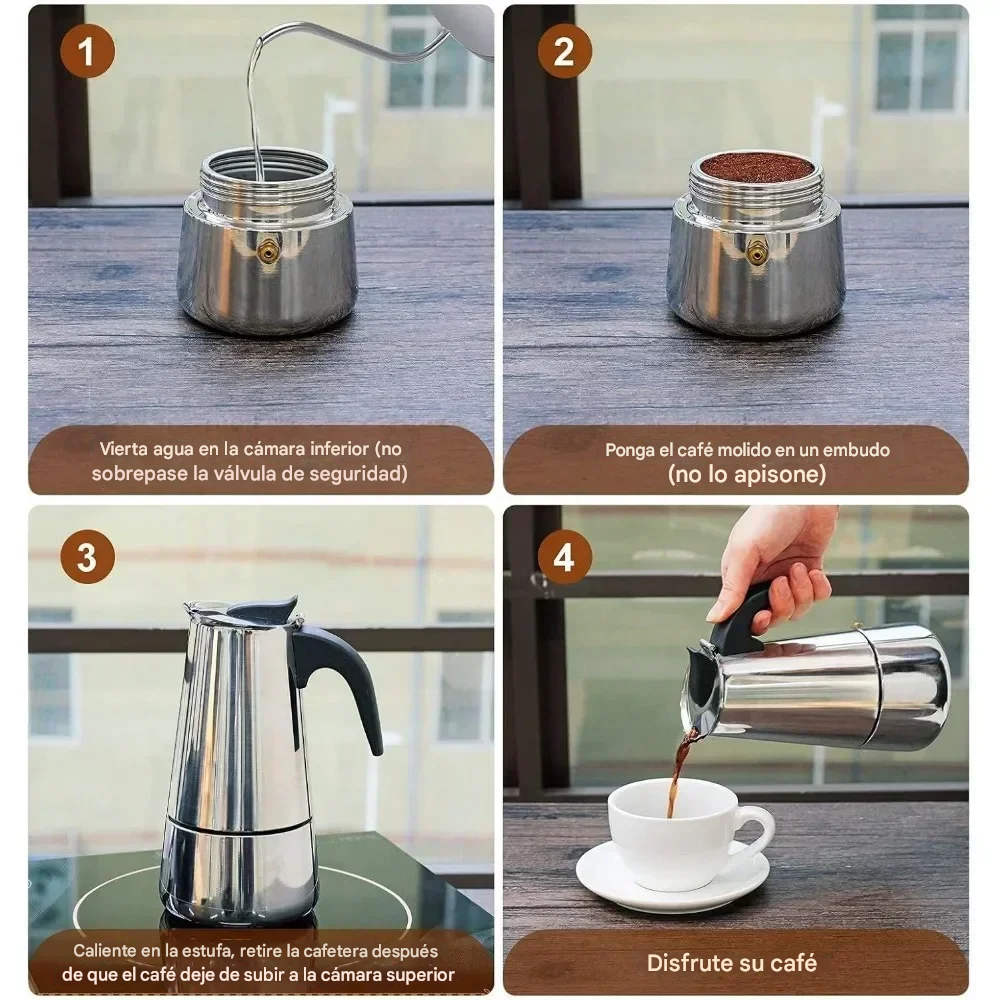 Cafetera Moka Italiana de Acero Inoxidable 9 tazas