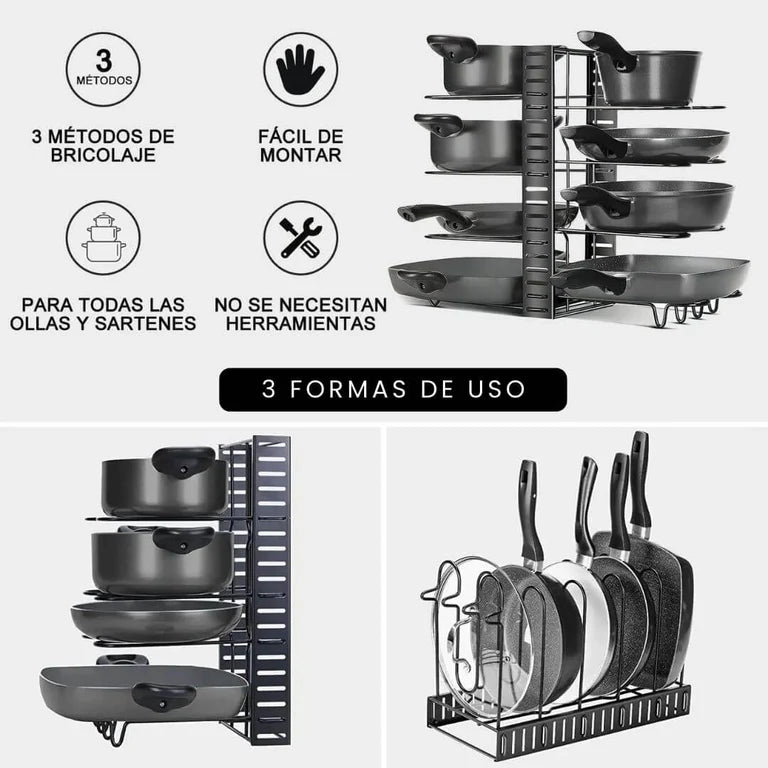 Organizador de ollas y sartenes - Solución de almacenamiento elegante y funcional