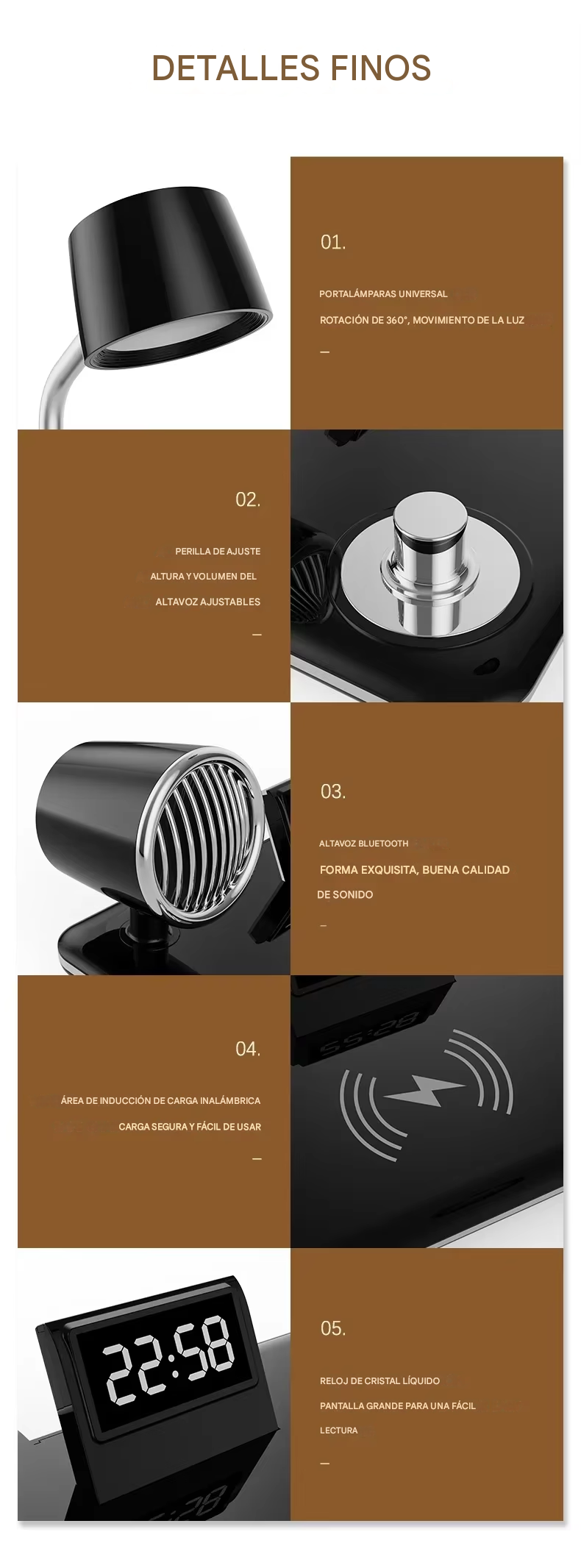 Lámpara Multifuncional Cargador Parlante Y Reloj 4 En 1