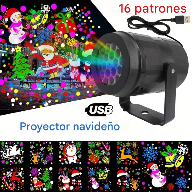 Proyector Navideño Mágico 16 en 1 - Reflector Giratorio Impermeable