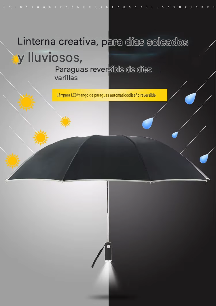 Sombrilla con Linterna LED Integrada - 2 en 1 Compacta y Reforzada