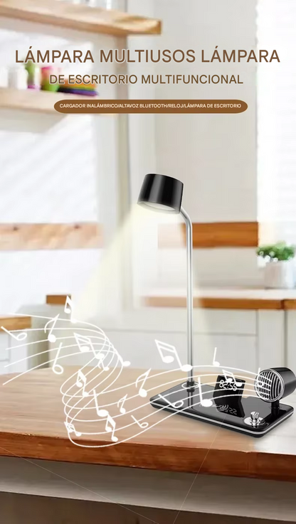 Lámpara Multifuncional Cargador Parlante Y Reloj 4 En 1