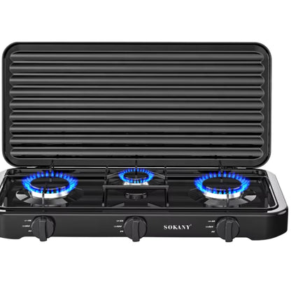 Estufa de Gas Portátil 3 Puestos Sokany SK-6003 | Cocina Rápido y Ahorra Espacio