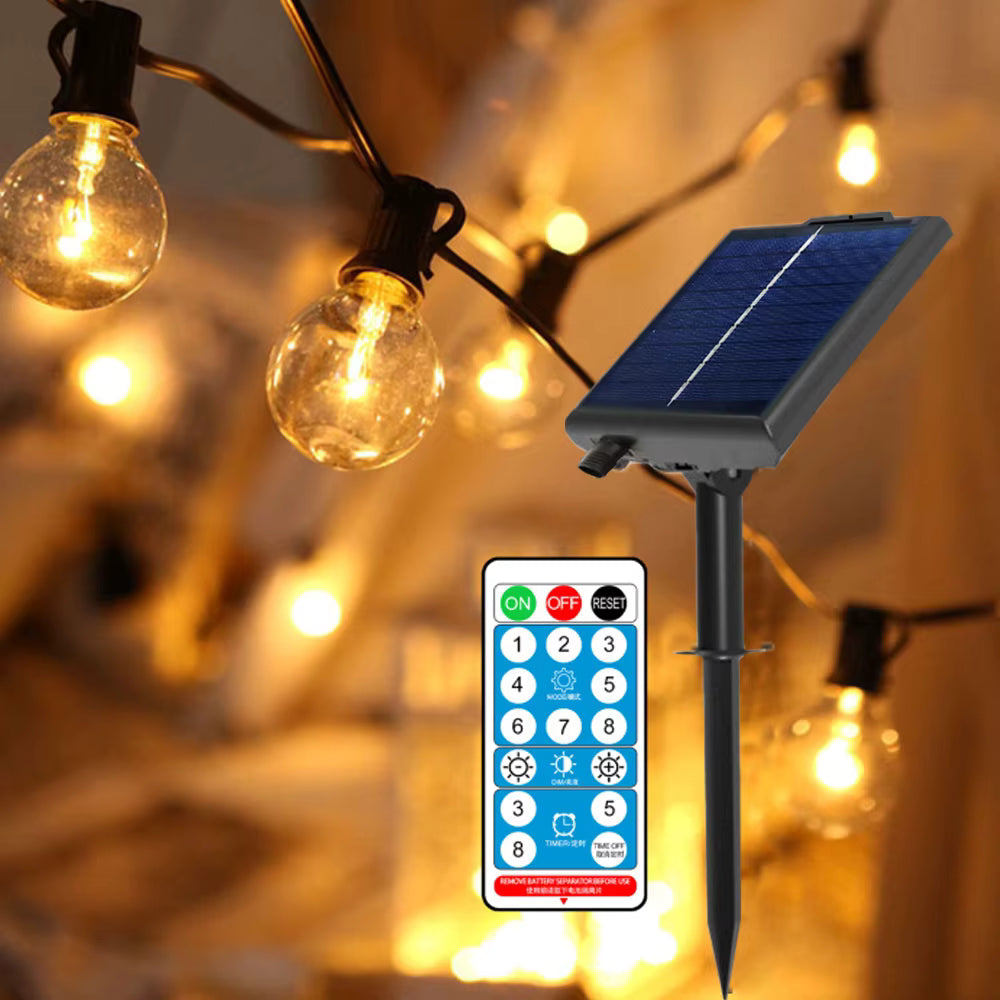 Guirnalda Solar 10 Metros - 20 Bombillos LED Luz Cálida + Panel Solar y Control Remoto