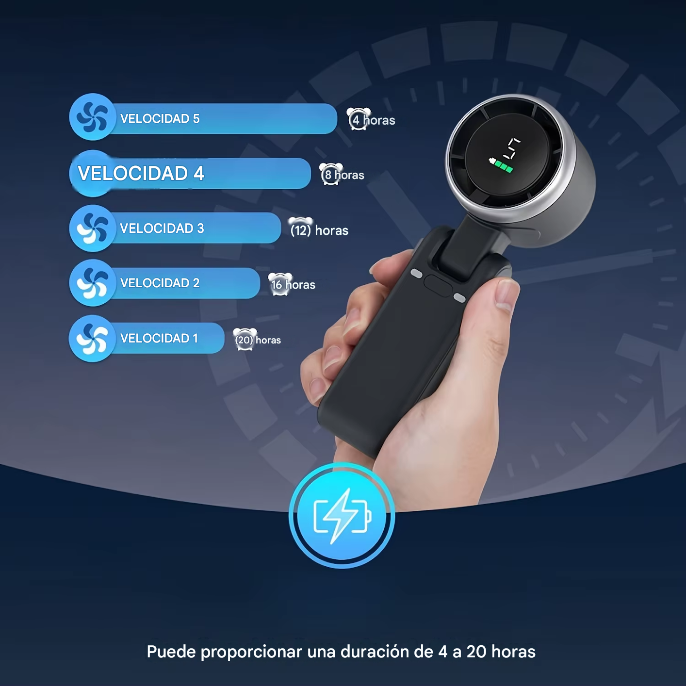 Ventilador Recargable Plegable 3 en 1 - Potente y Silencioso