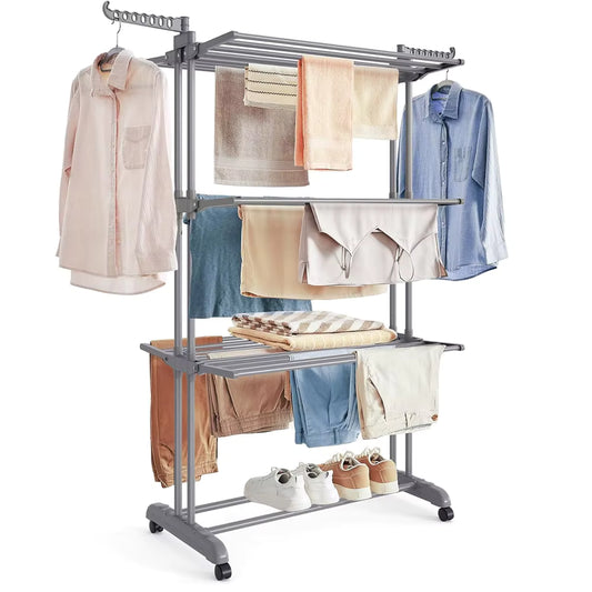 Tendedero Vertical Plegable de 4 Niveles con Ruedas – Ahorra Espacio