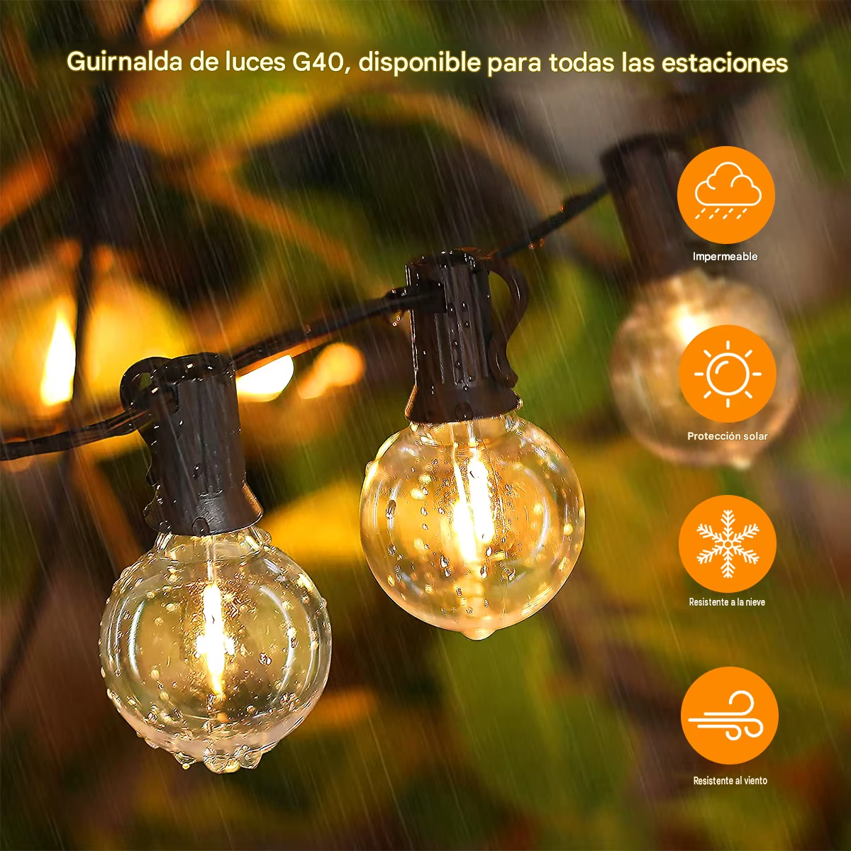 Guirnalda Solar 10 Metros - 20 Bombillos LED Luz Cálida + Panel Solar y Control Remoto
