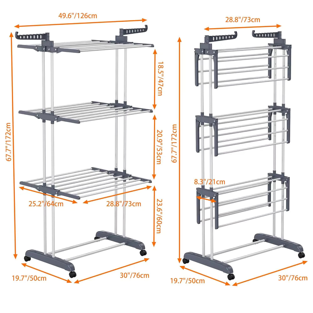 Tendedero Vertical Plegable de 4 Niveles con Ruedas – Ahorra Espacio