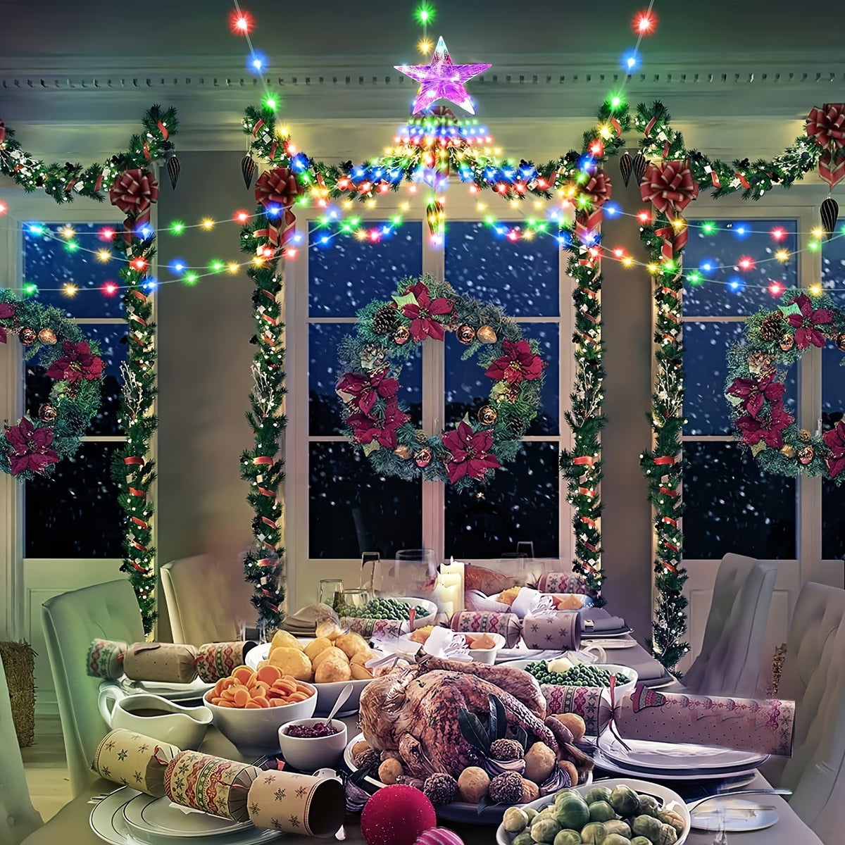 Luces Estrella Cascada LED para Árbol de Navidad + Tapete Navideño Gratis