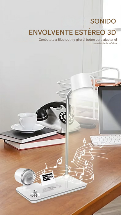 Lámpara Multifuncional Cargador Parlante Y Reloj 4 En 1