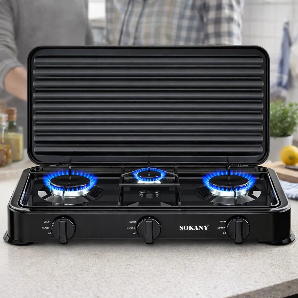 Estufa de Gas Portátil 3 Puestos Sokany SK-6003 | Cocina Rápido y Ahorra Espacio