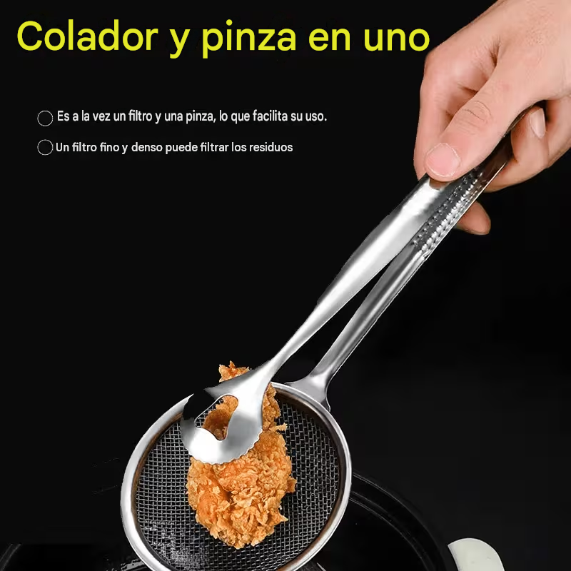 Pinza Colador 2 en 1 - Acero Inoxidable | Agarra, Escurre y Sirve Sin Quemarte