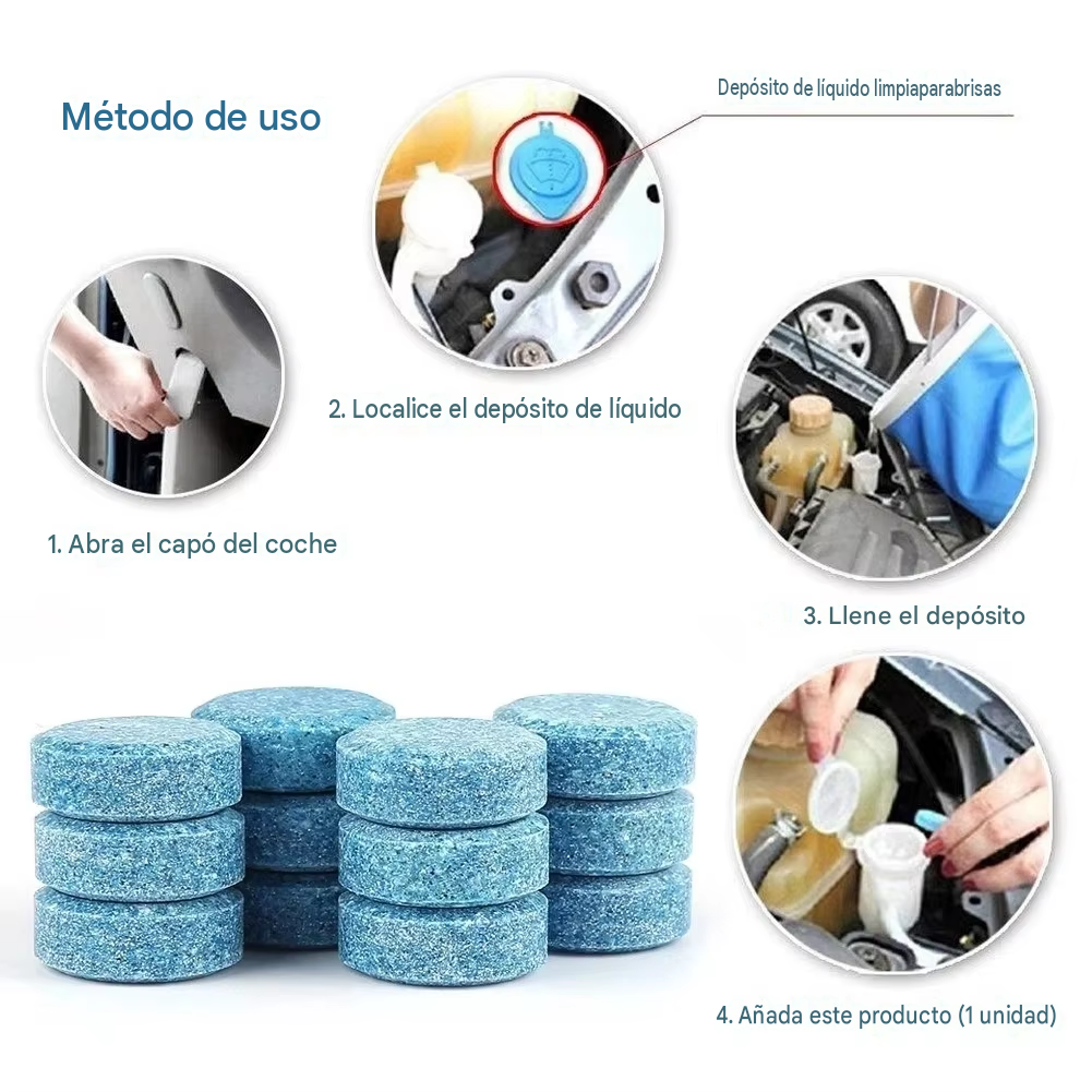 Pastillas Limpia Parabrisas Efervescentes – Caja de 10 Unidades / 20L