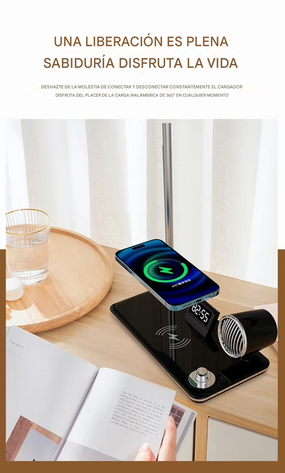 Lámpara Multifuncional Cargador Parlante Y Reloj 4 En 1