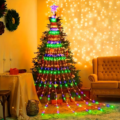Luces Estrella Cascada LED para Árbol de Navidad + Tapete Navideño Gratis