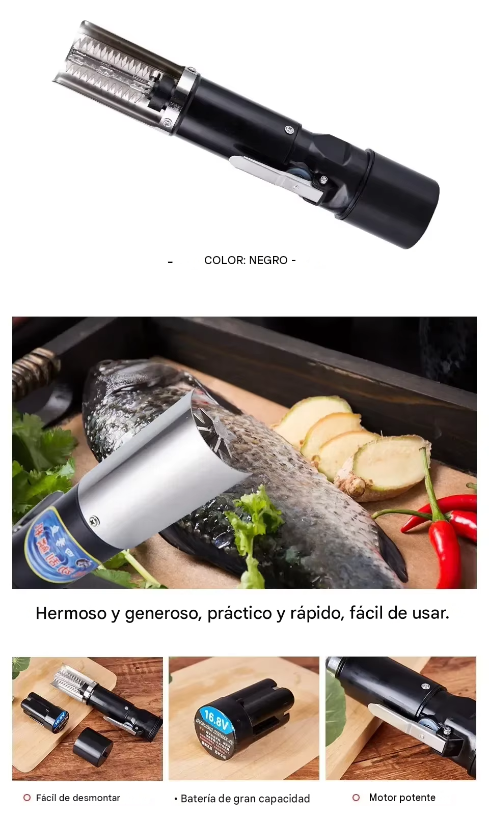 Quita Escamas Eléctrico de Acero Inoxidable
