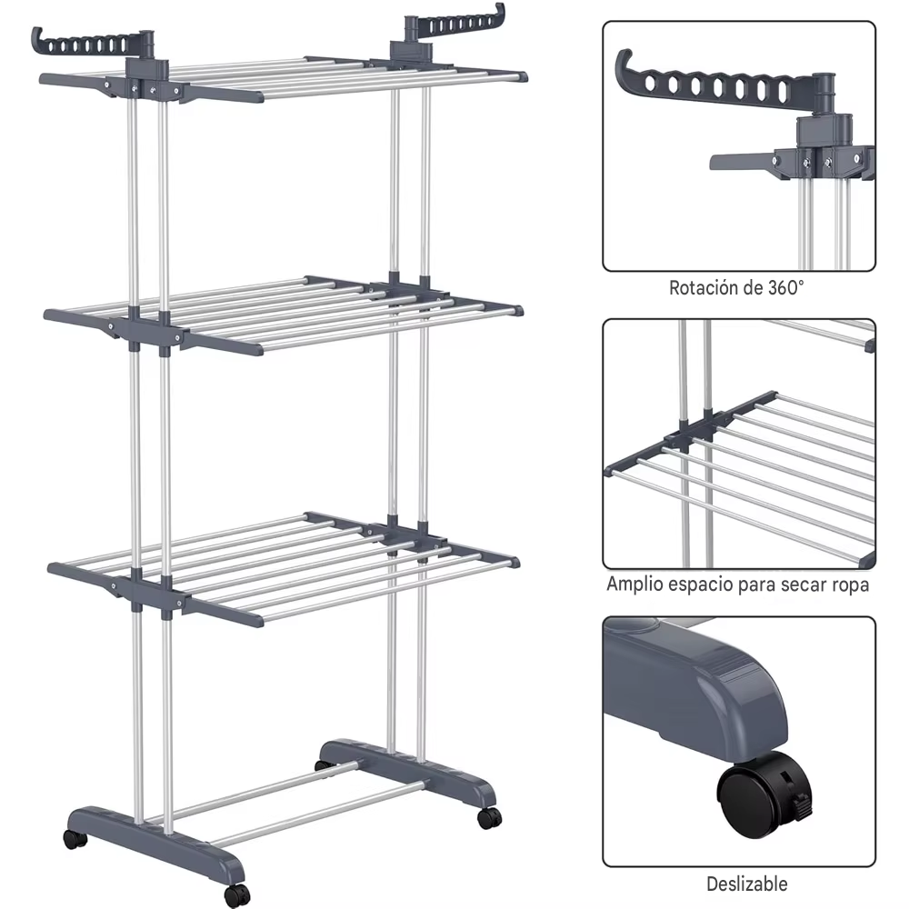 Tendedero Vertical Plegable de 4 Niveles con Ruedas – Ahorra Espacio