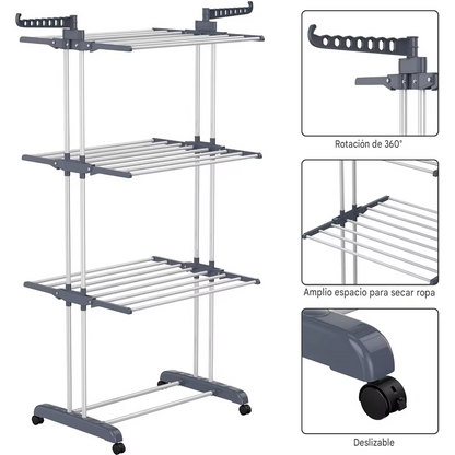 Tendedero Vertical Plegable de 4 Niveles con Ruedas – Ahorra Espacio