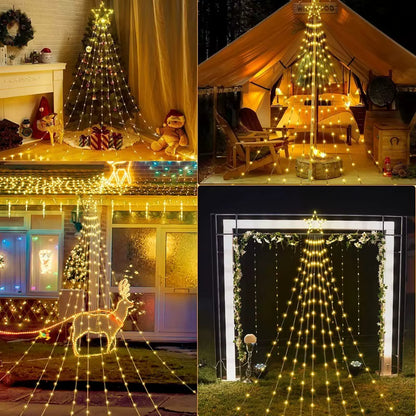 Luces Estrella Cascada LED para Árbol de Navidad + Tapete Navideño Gratis