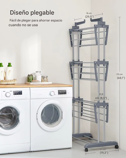 Tendedero Vertical Plegable de 4 Niveles con Ruedas – Ahorra Espacio