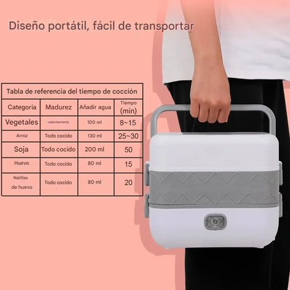 Lonchera Eléctrica Portable 2 Niveles + 4 Tazones Gratis