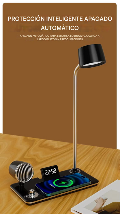 Lámpara Multifuncional Cargador Parlante Y Reloj 4 En 1