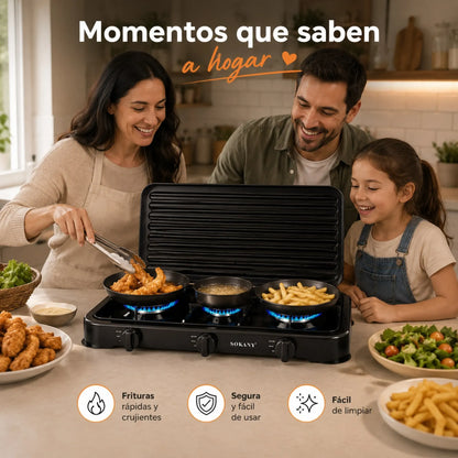 Estufa de Gas Portátil 3 Puestos Sokany SK-6003 | Cocina Rápido y Ahorra Espacio