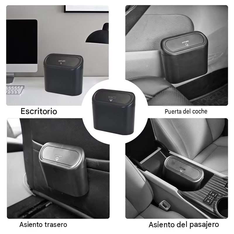 Basurero para Carro con Tapa Push - Negro Mate