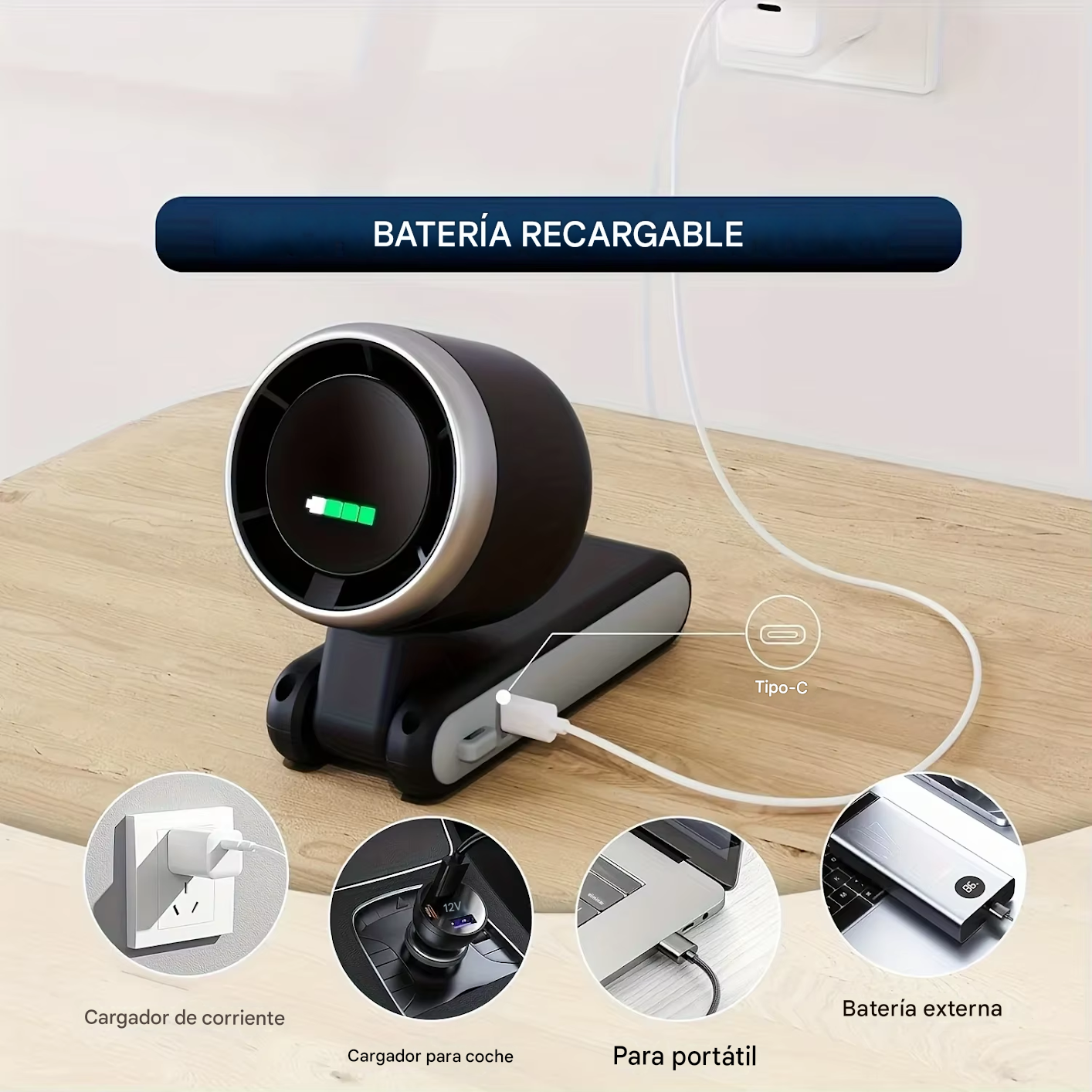 Ventilador Recargable Plegable 3 en 1 - Potente y Silencioso
