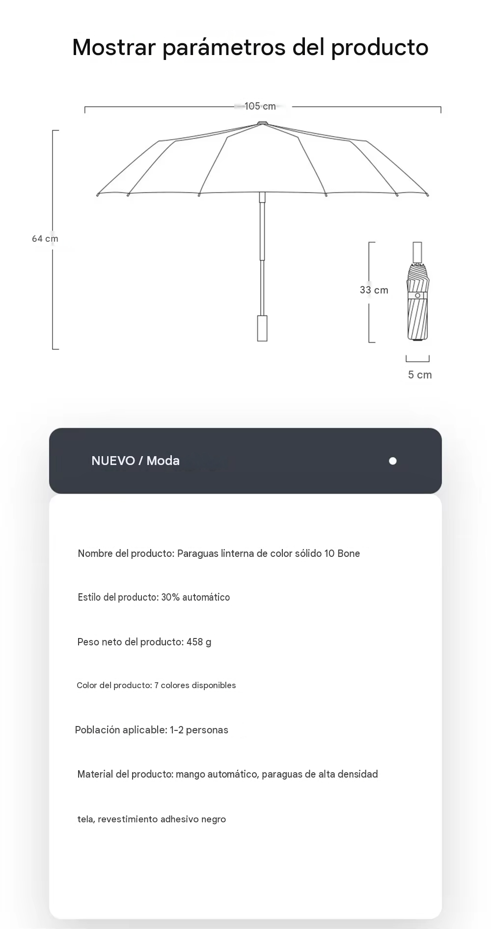 Sombrilla con Linterna LED Integrada - 2 en 1 Compacta y Reforzada
