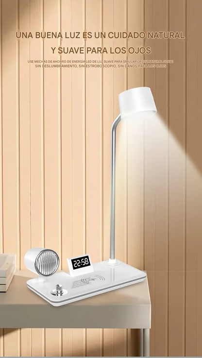 Lámpara Multifuncional Cargador Parlante Y Reloj 4 En 1