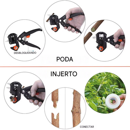 Tijera 2 en 1 Profesional para Injertos y Poda - 3 Cuchillas Intercambiables V, Omega y U