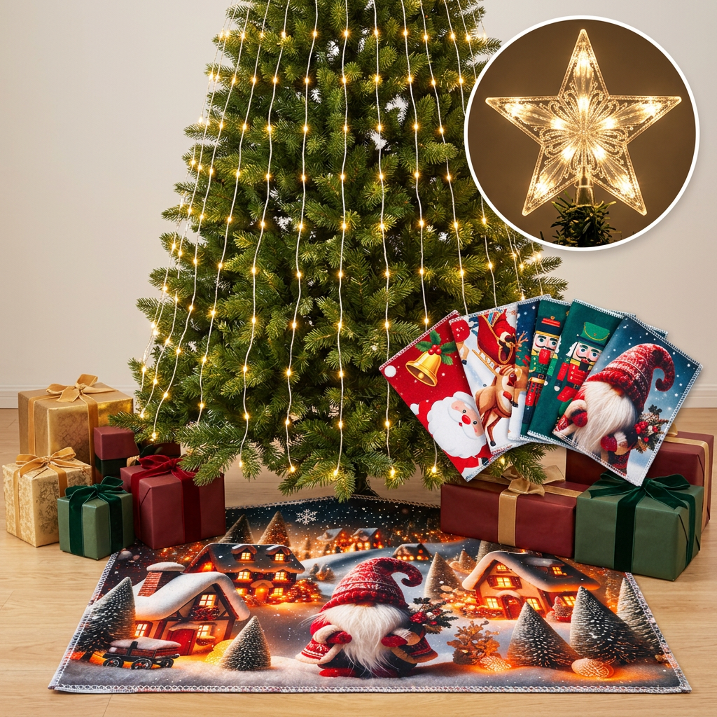 Luces Estrella Cascada LED para Árbol de Navidad + Tapete Navideño Gratis