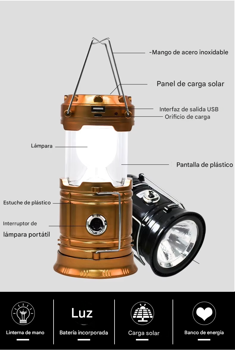 Lámpara Linterna Solar Multifuncional