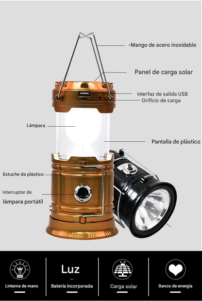 Lámpara Linterna Solar Multifuncional