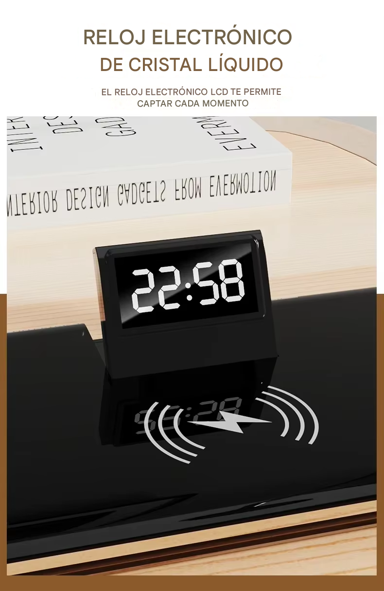 Lámpara Multifuncional Cargador Parlante Y Reloj 4 En 1