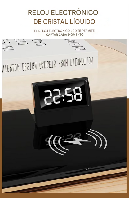 Lámpara Multifuncional Cargador Parlante Y Reloj 4 En 1