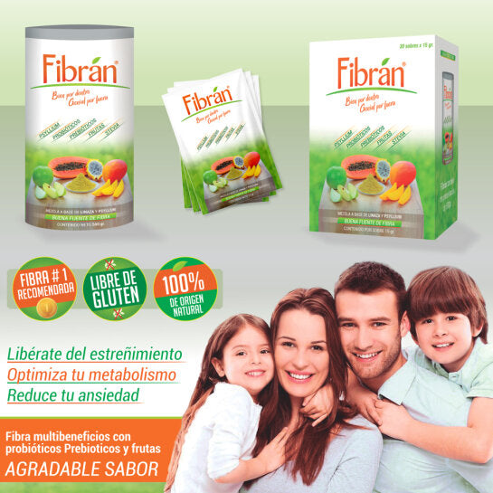 Fibrán 500g + Sobres Gratis – Fibra con Prebióticos, Probióticos y Frutas
